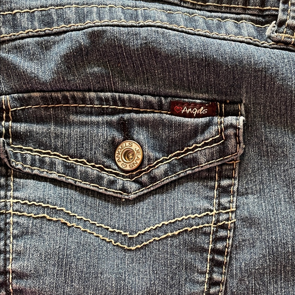 Angels Dark Blue Denim Shorts with Contrast stitching and fold-over hem, size 12 - Picture 5 of 10
